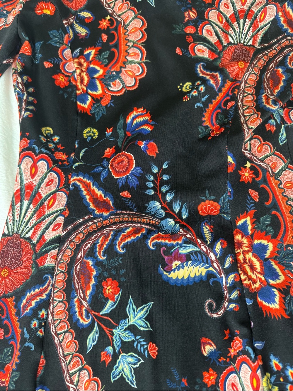 Paco Rabanne Black Long-Sleeve Paisley A-Line Dress with Red Accents - Picture 7 of 9